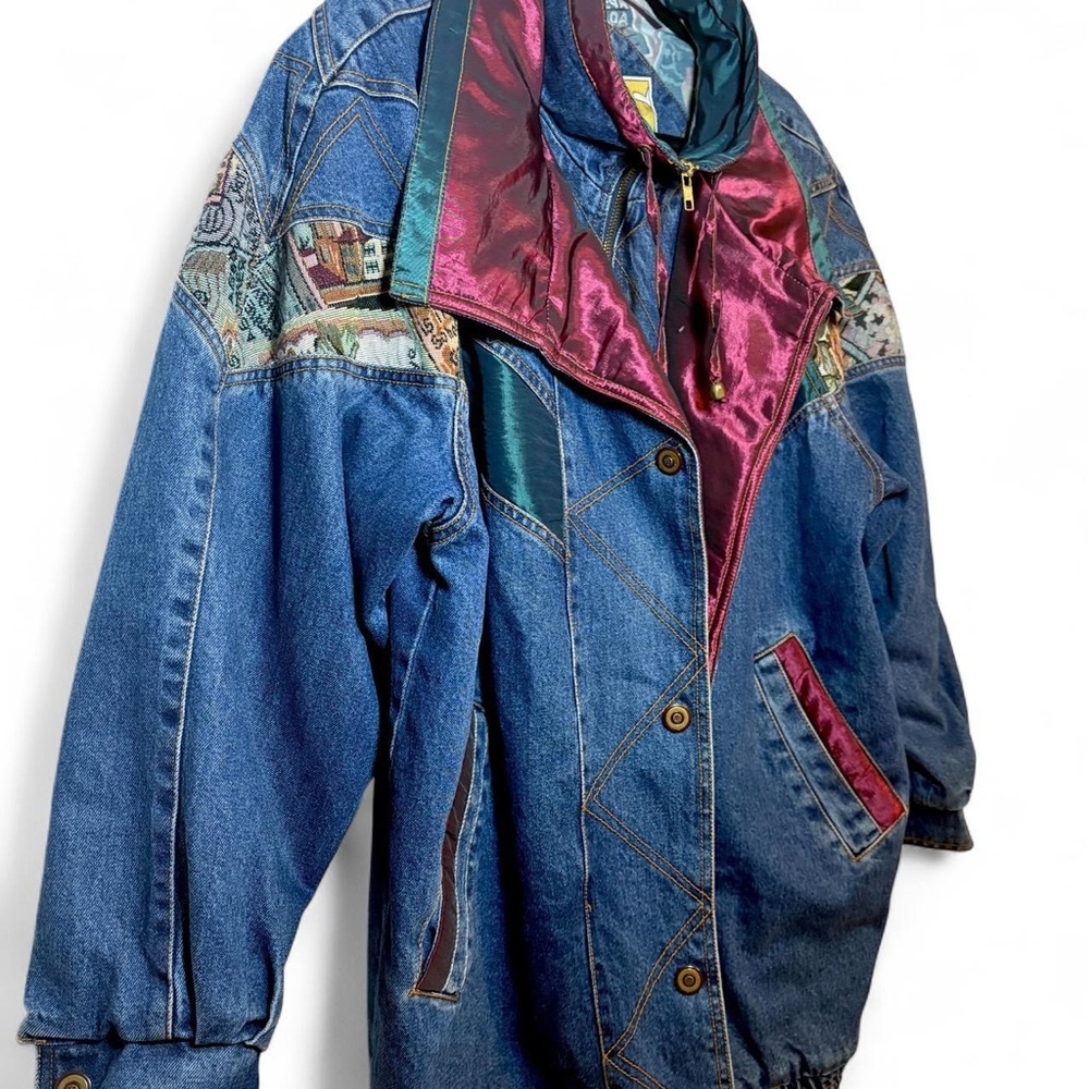 Current Seen 80s/90s Denim Jacket + Embroidery/Patchwork/Satin/Tapestry Details - Picture 5 of 8